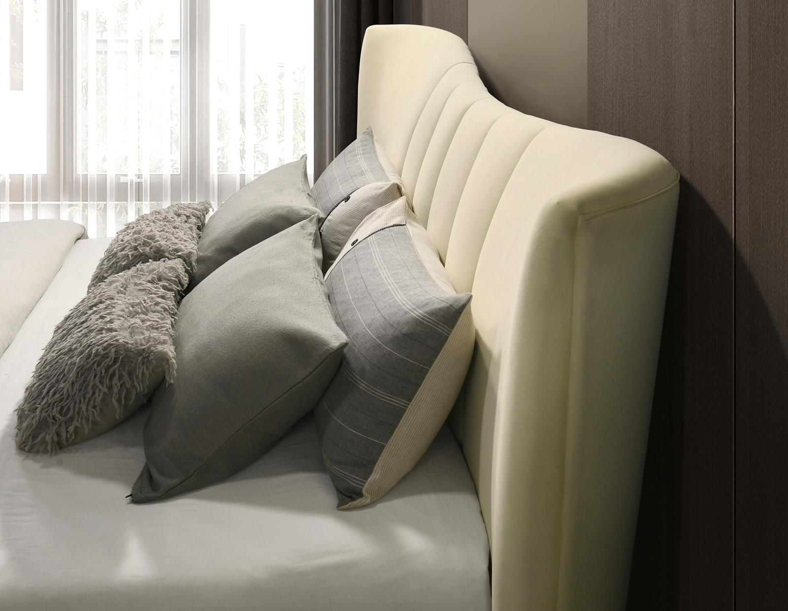 Evelyn Upholstered Eastern King Panel Platform Bed Ivory - Image 8