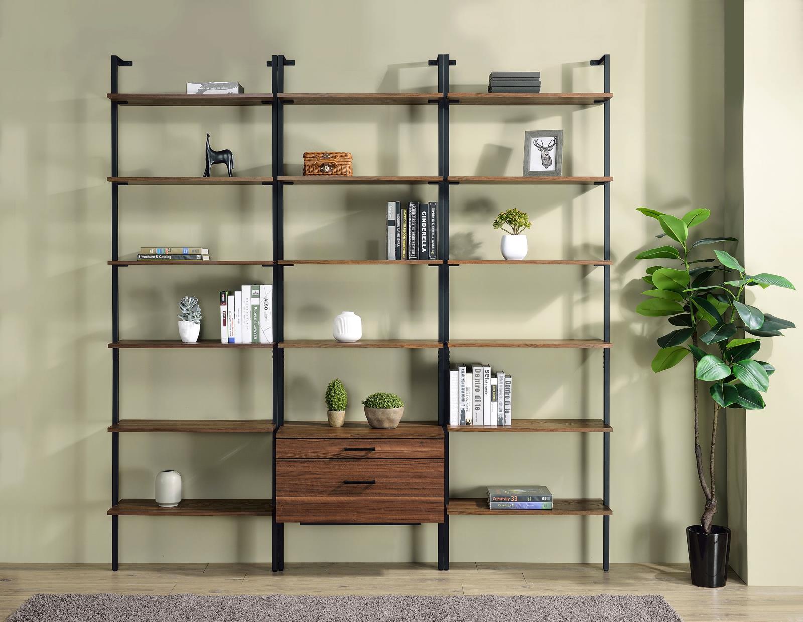 Owens 96-inch 4-shelf Storage Wall Bookshelf Walnut - Image 14