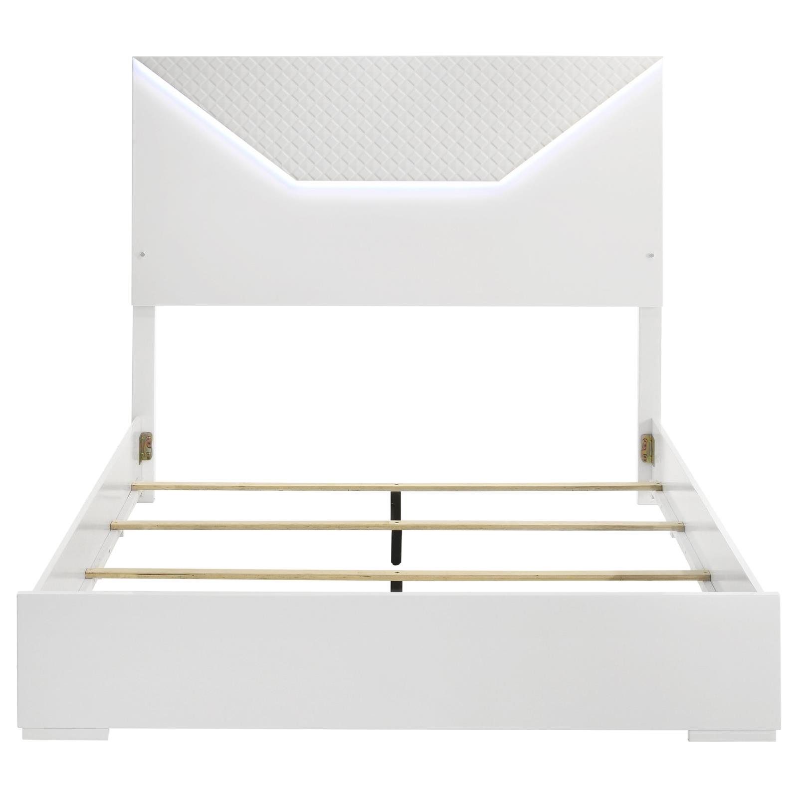 Ives Queen Panel Bed LED Headboard White High Gloss - Image 4