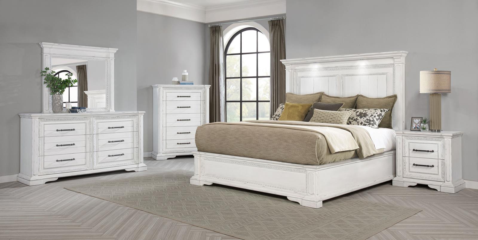 McKinney Queen LED Light Panel Bed Vintage White - Image 12