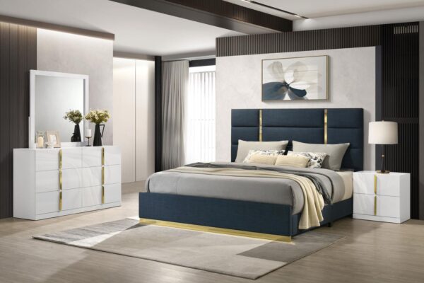 Ines Bedroom Set Navy and White High Gloss