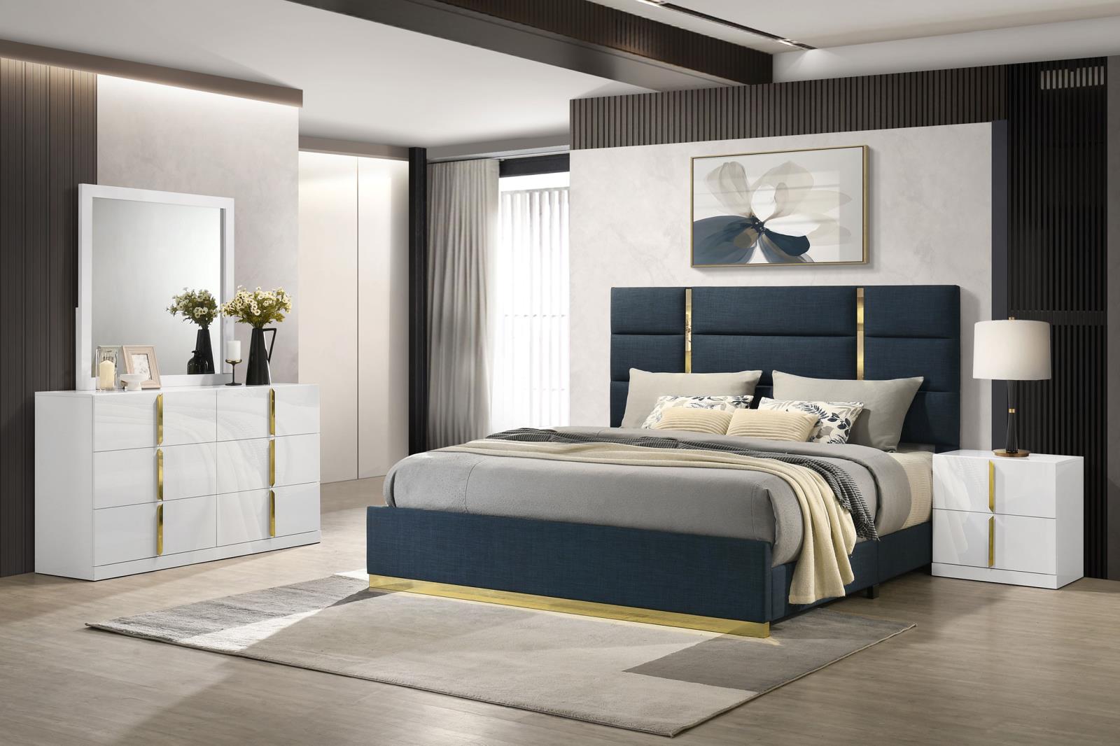 Ines Bedroom Set Navy and White High Gloss