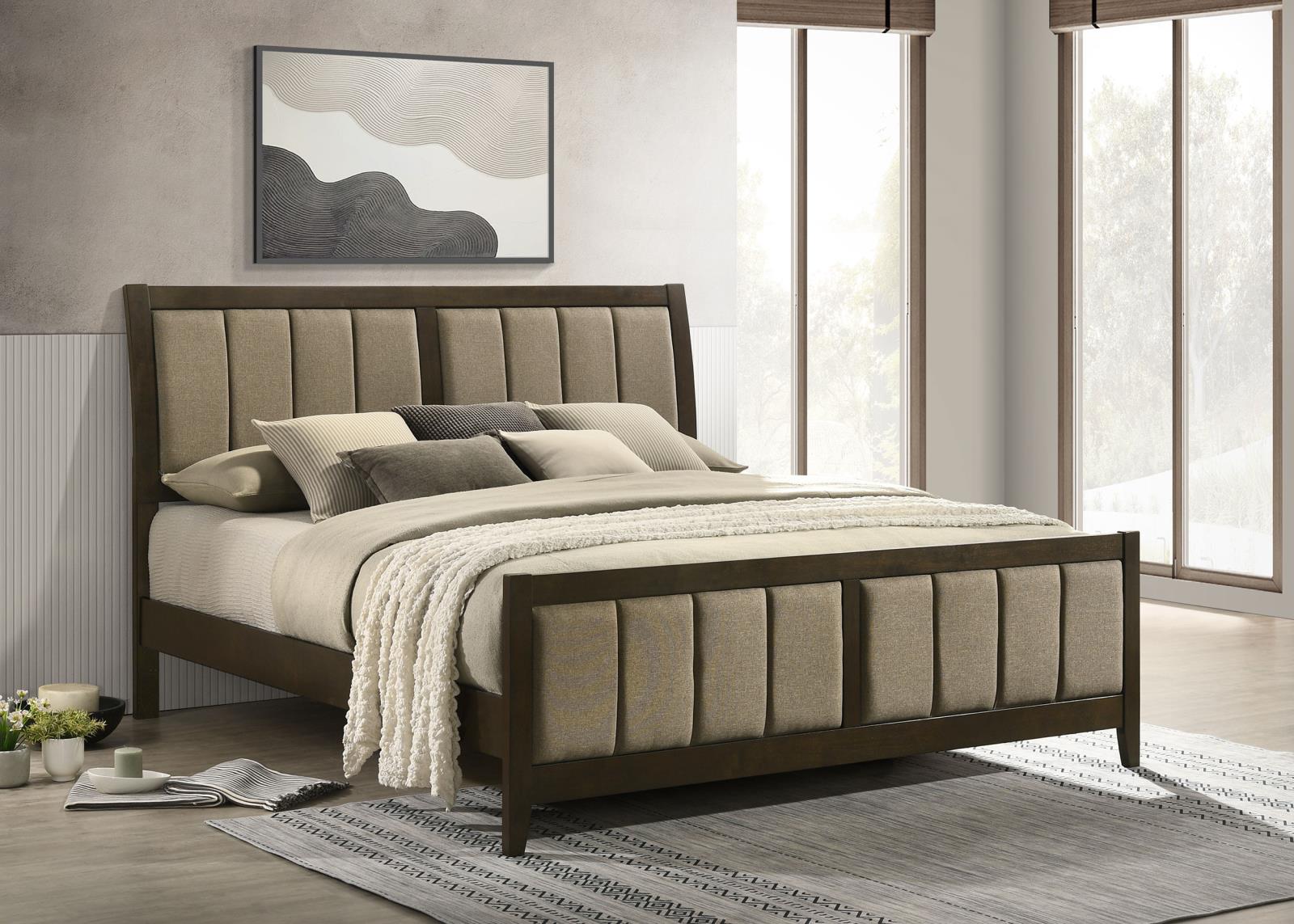 Wilkes Eastern King Vertical-Channel Upholstered Panel Bed Dark Cocoa - Image 2