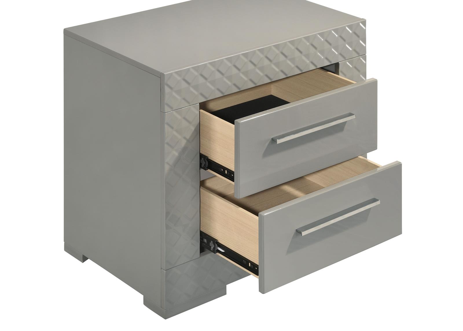 Ives 2-drawer Nightstand Bedside Table Grey High Gloss - Image 10