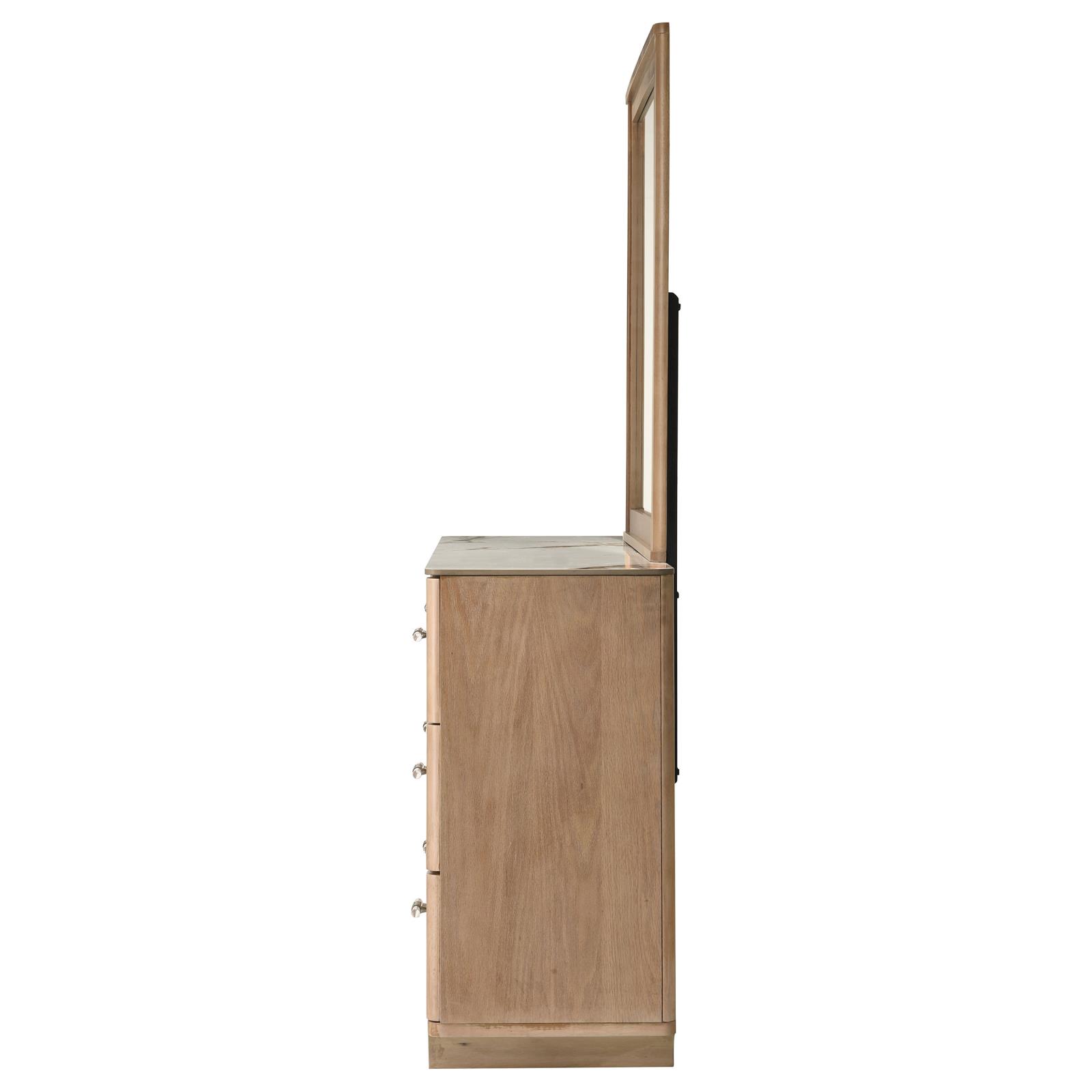 Leanne 6-drawer Sinter Stone Top Dresser and Mirror Light Oak - Image 5