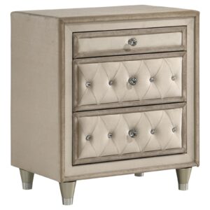 Antonella Upholstered 3-drawer Nightstand Ivory and Camel