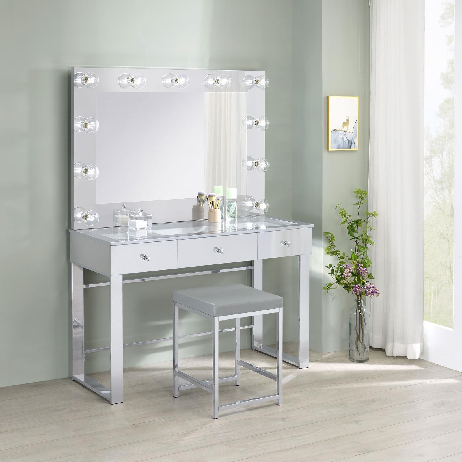 Umbridge 3-drawer Vanity Set with Lighting Chrome and White - Image 7