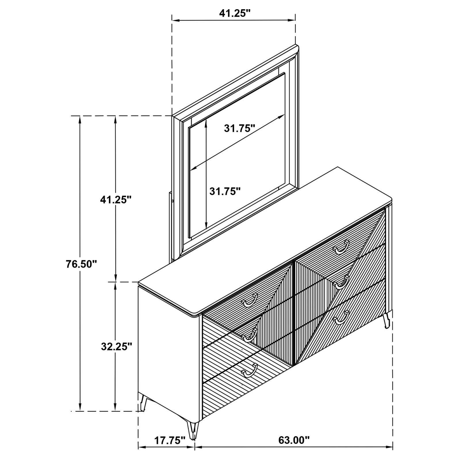 Cassia 6-drawer Dresser Cabinet with Mirror White High Gloss - Image 12