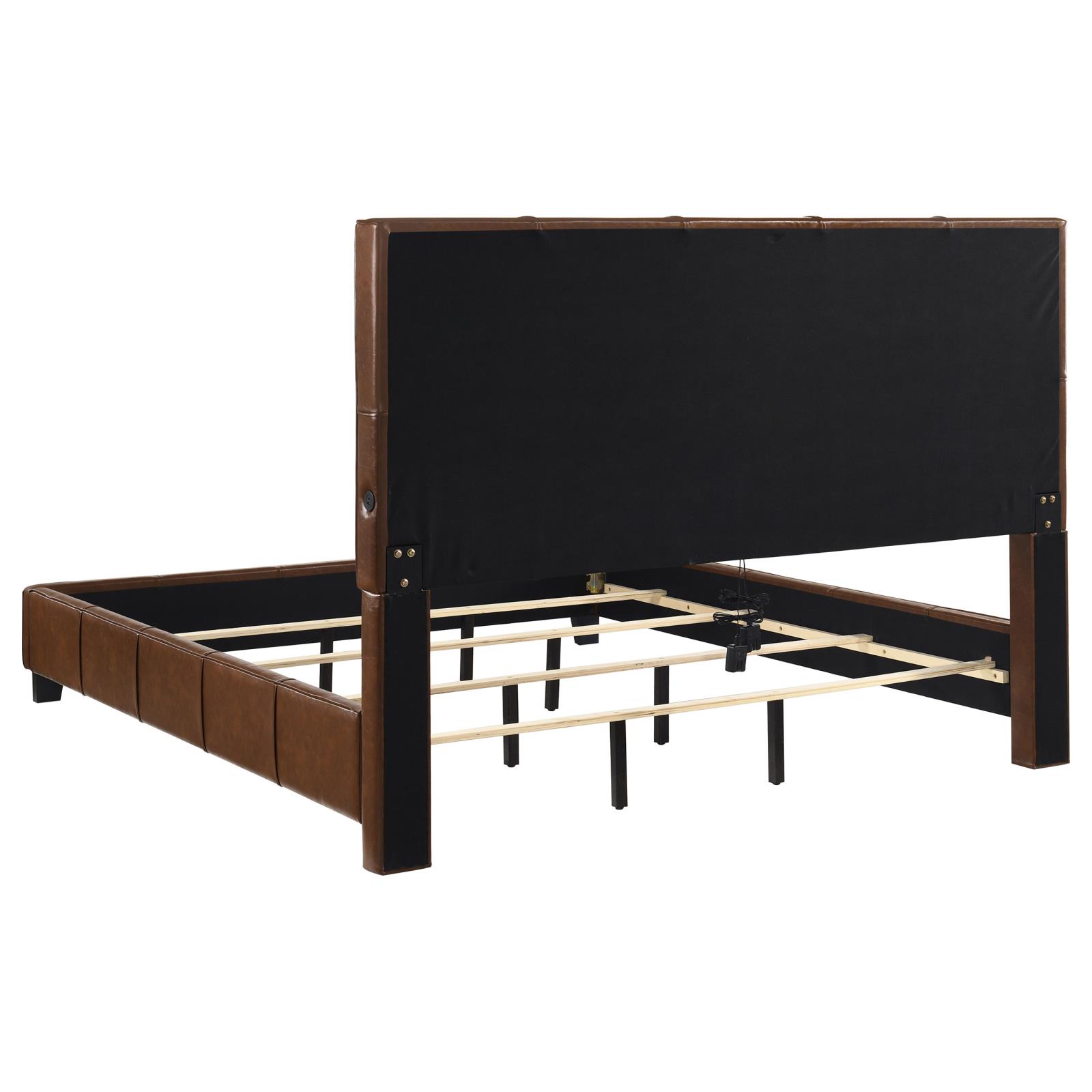 Farrell California King Faux Leather Panel Bed Brown - Image 5
