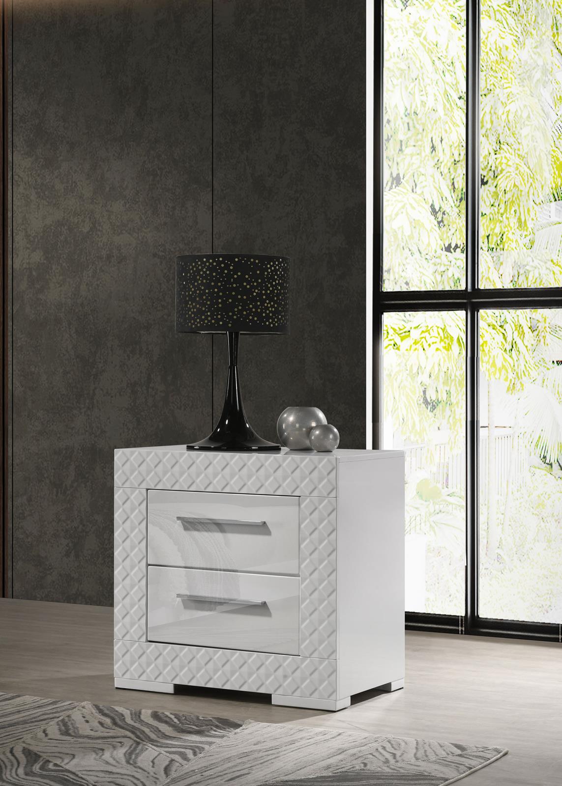 Ives 2-drawer Nightstand Bedside Table White High Gloss - Image 2