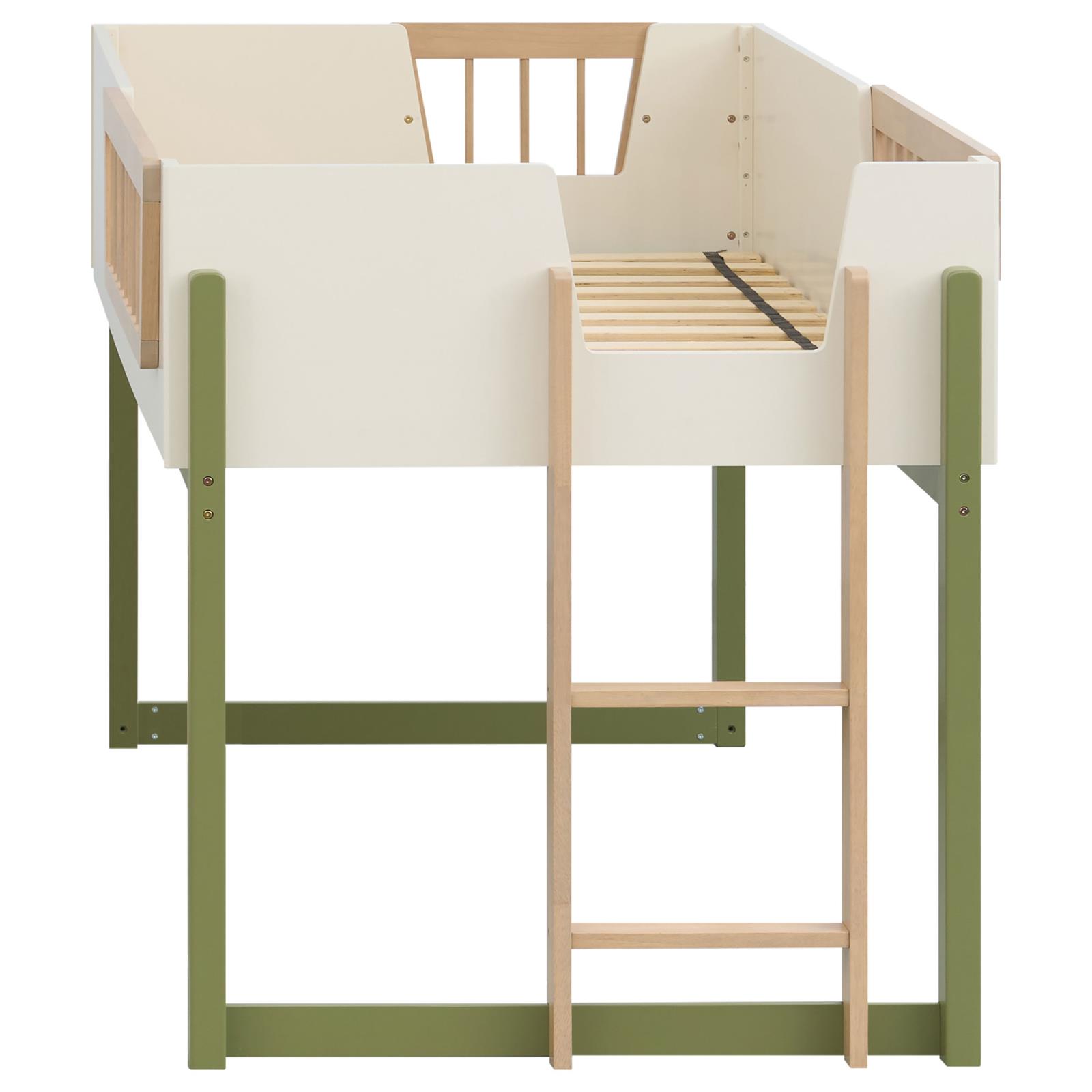 Evren Twin Storage Loft Bed 4-piece Set with Chest and Bookcases Tri-Tone - Image 5