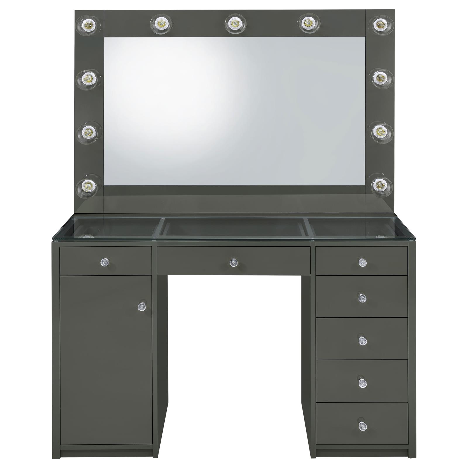 Acena 7-drawer Vanity Set with Lighting Grey High Gloss - Image 5