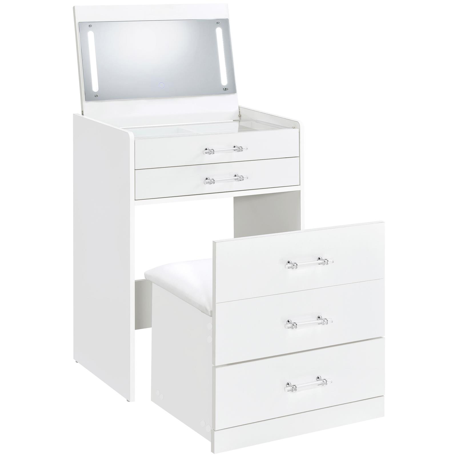 Danbury 3-drawer Makeup Vanity & Stool Set White High Gloss - Image 6