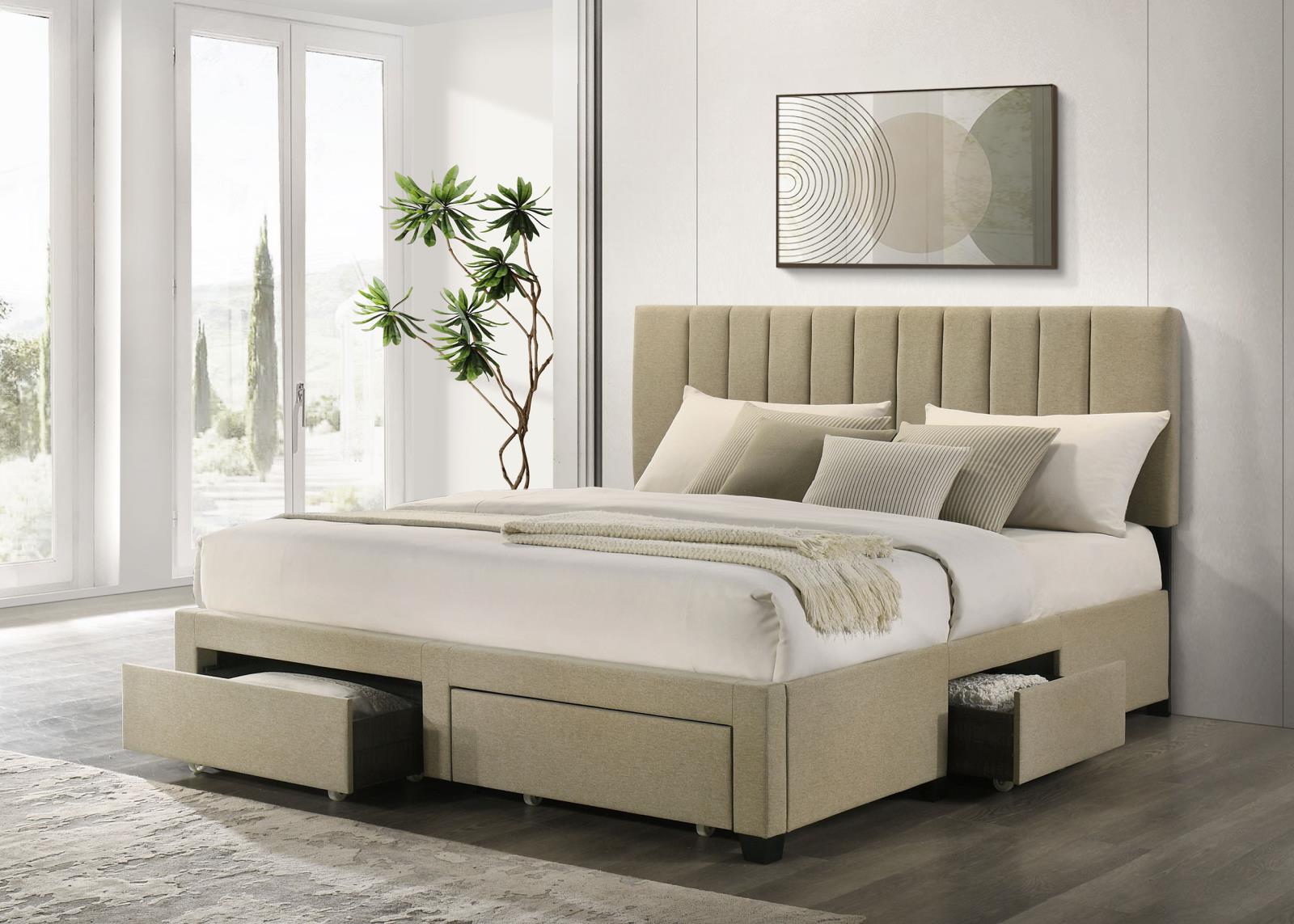 Wheatland 4-drawer Upholstered Eastern King Storage Bed Brown - Image 3