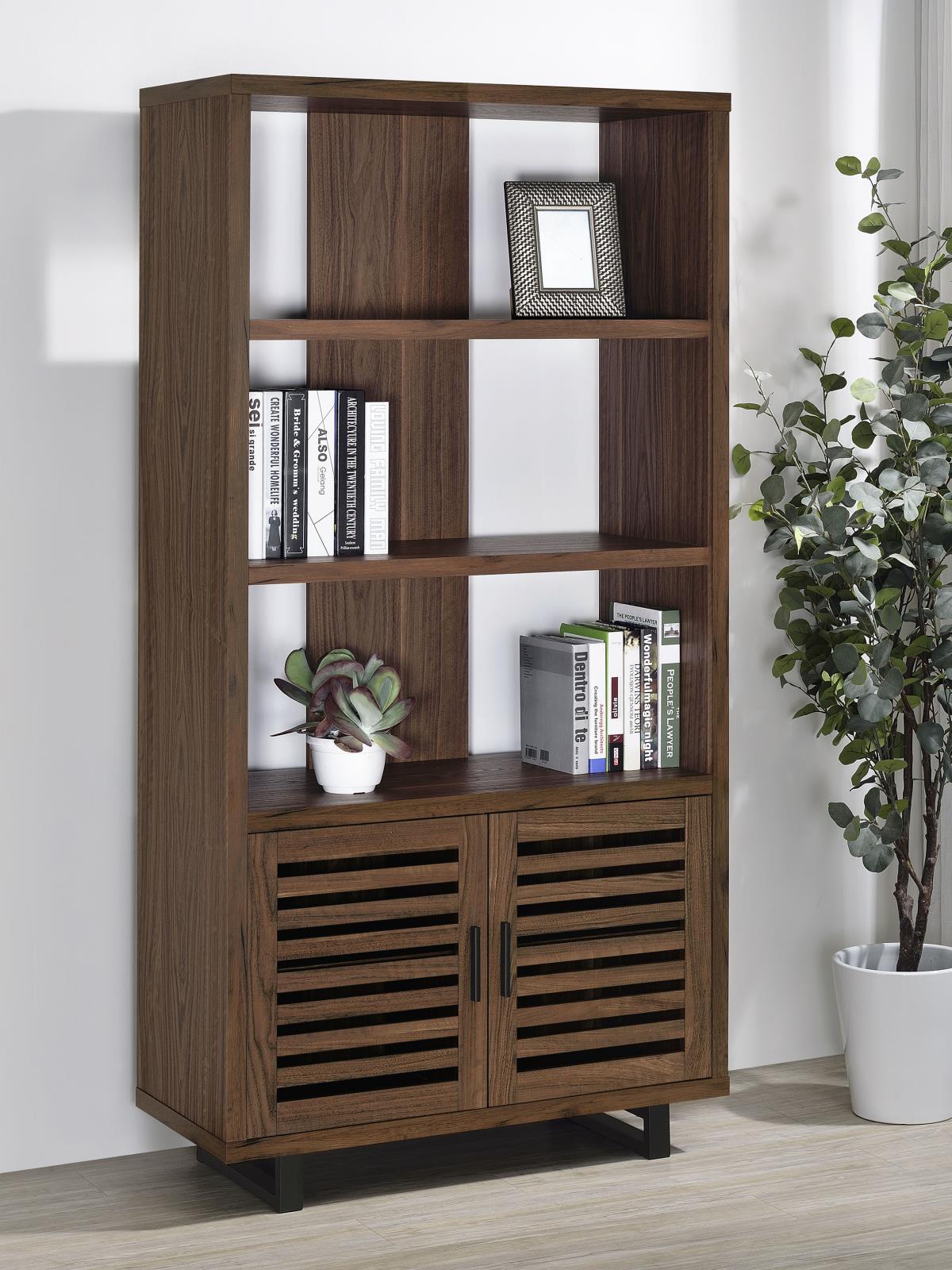 Maddox 71-inch 5-shelf Cabinet Bookcase Walnut - Image 2