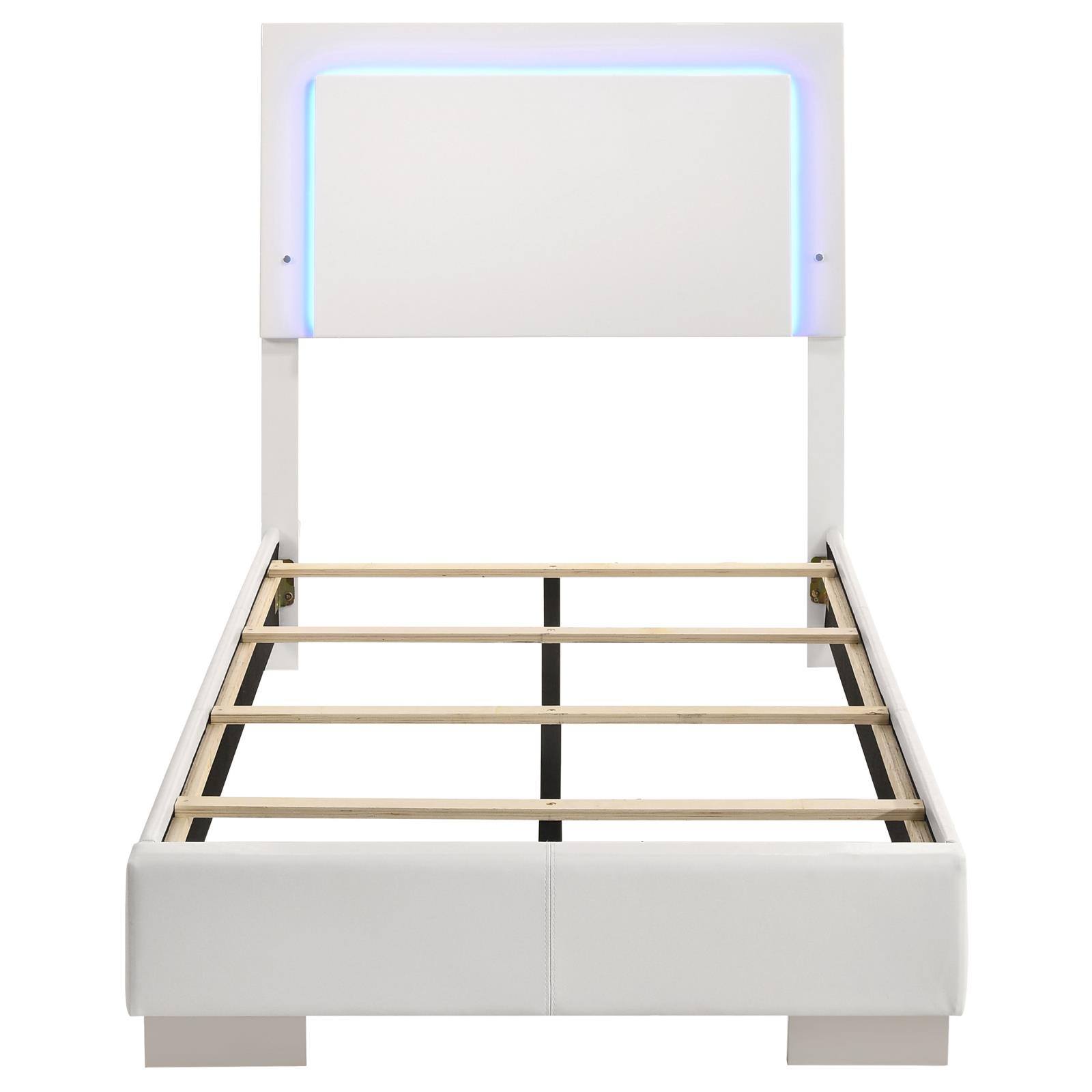 Felicity Wood Twin LED Panel Bed White High Gloss - Image 4