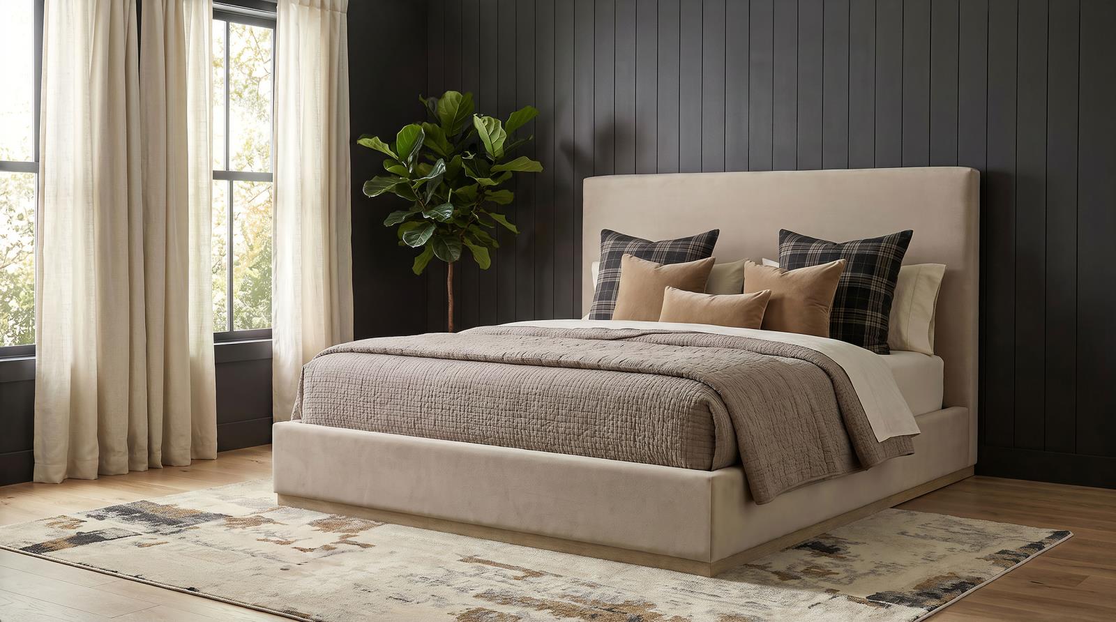 Knox Eastern King Fabric Upholstered Platform Bed Khaki - Image 2