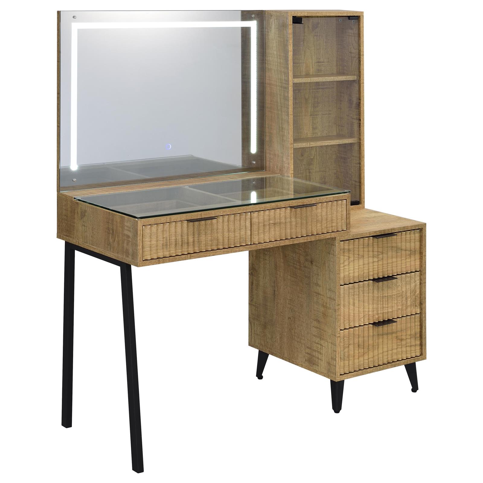 Souza 5-Drawer Makeup Vanity Table With LED Mirror Mango - Image 4