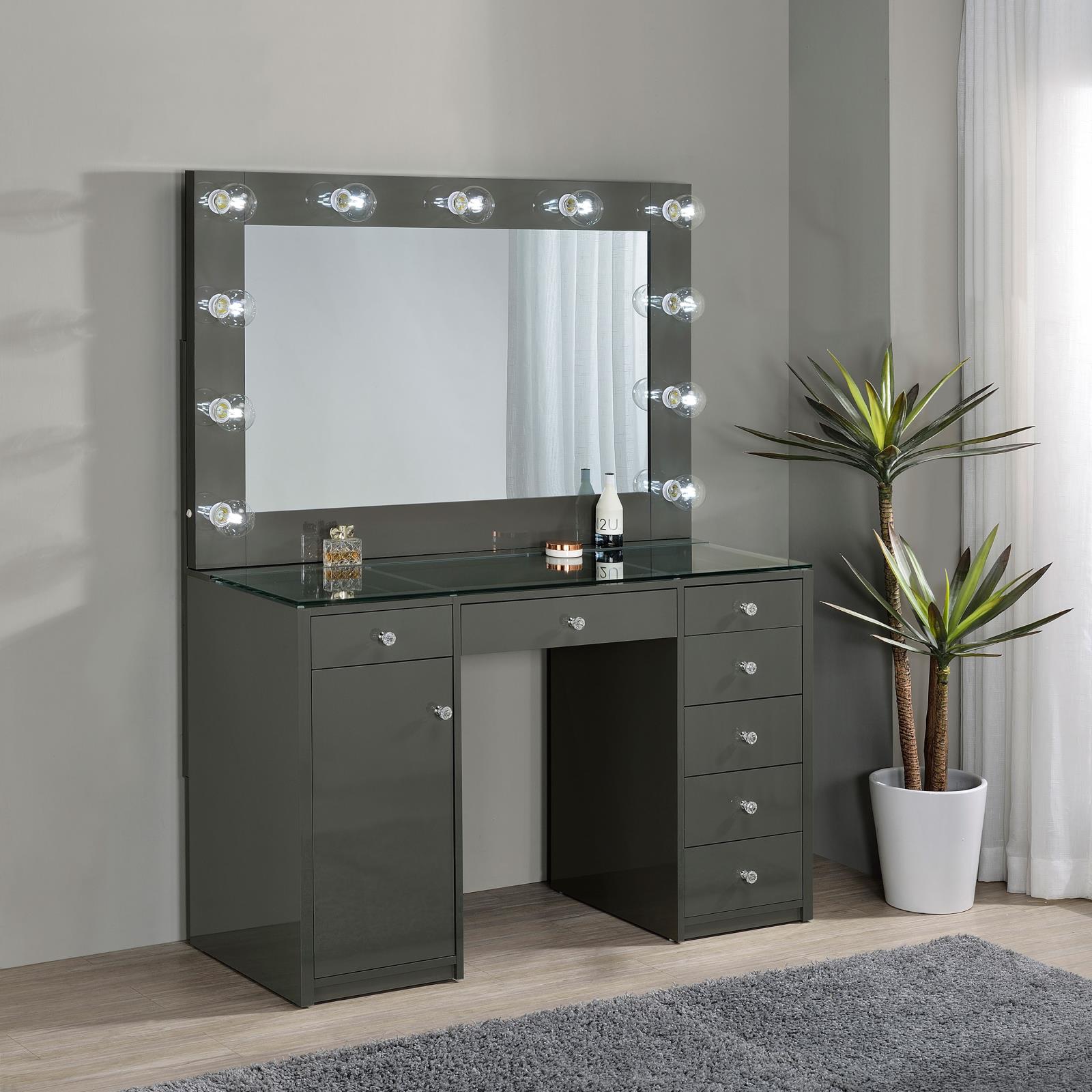 Acena 7-drawer Vanity Set with Lighting Grey High Gloss - Image 3