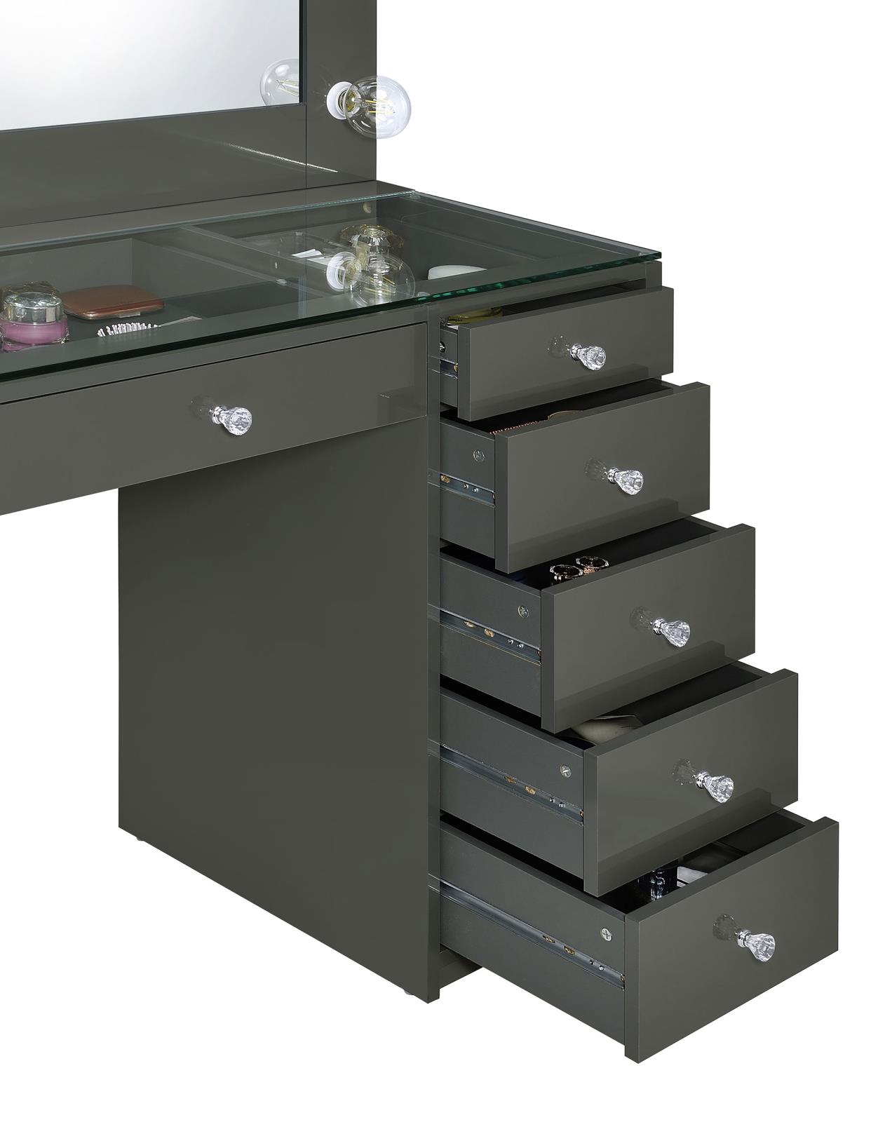 Acena 7-drawer Vanity Set with Lighting Grey High Gloss - Image 11