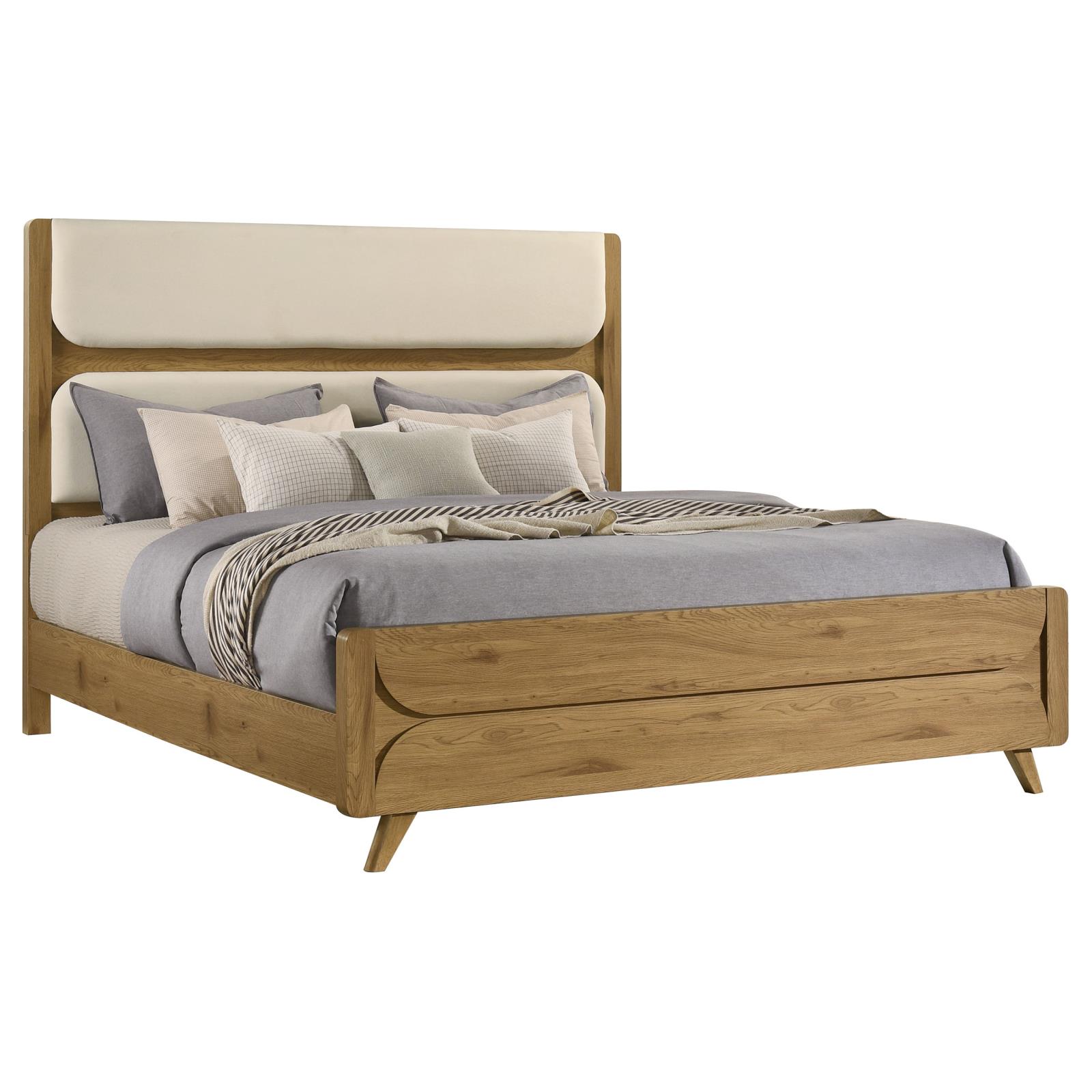 Bennett Eastern King Mid-Century Fabric Upholstered Panel Bed Light Oak - Image 3