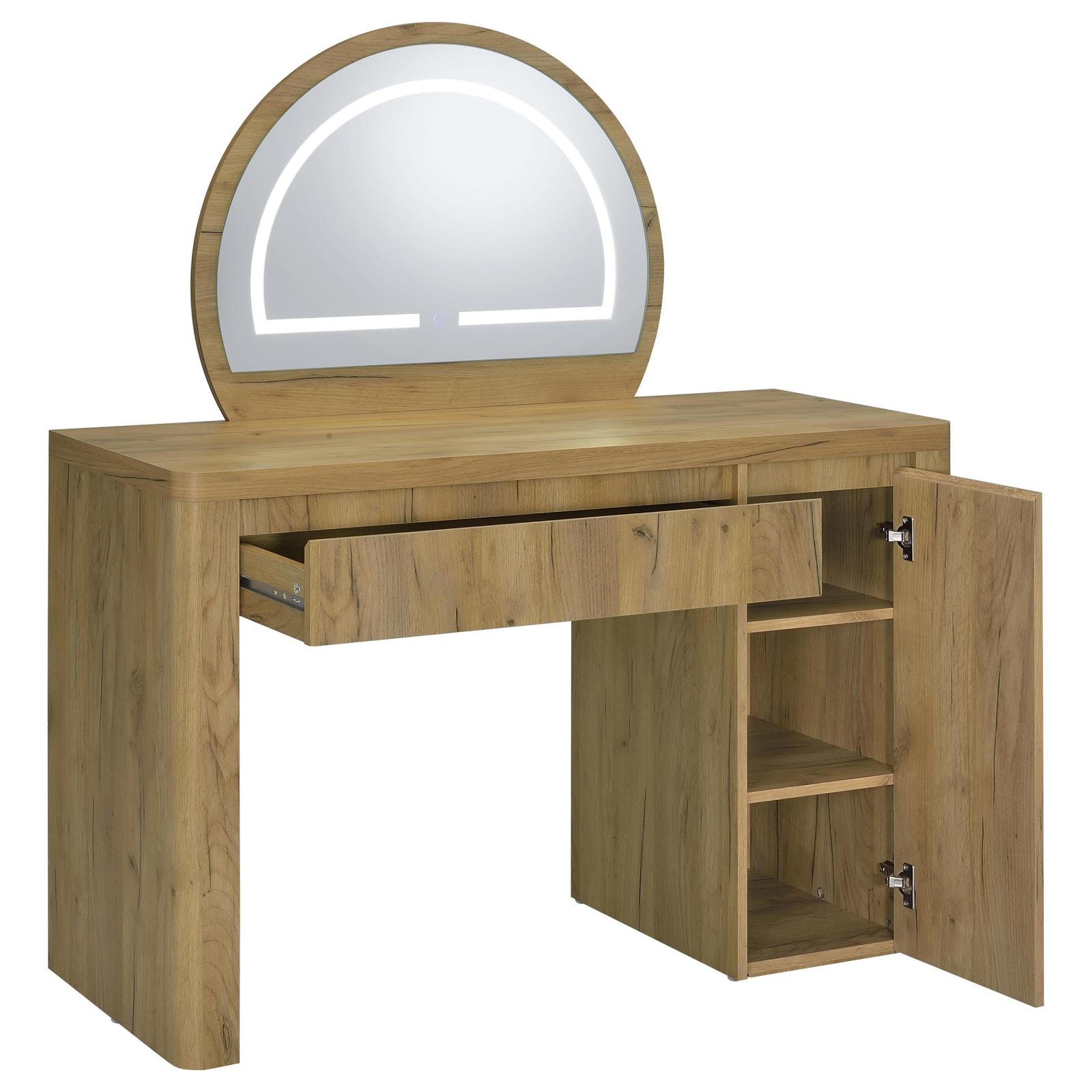 Irwin Vanity Table with LED Mirror and Storage Rustic Oak - Image 3