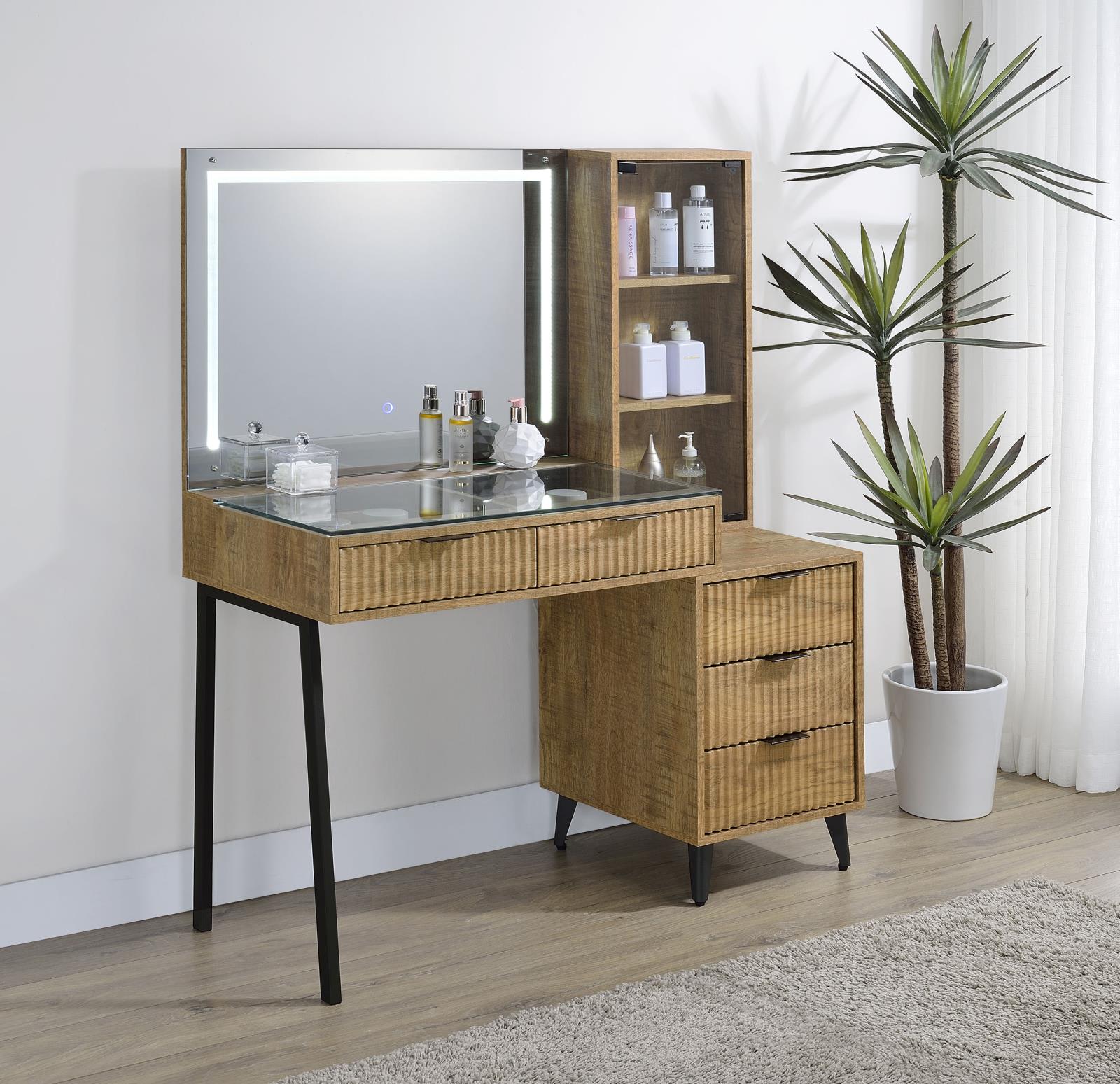 Souza 5-Drawer Makeup Vanity Table With LED Mirror Mango - Image 3