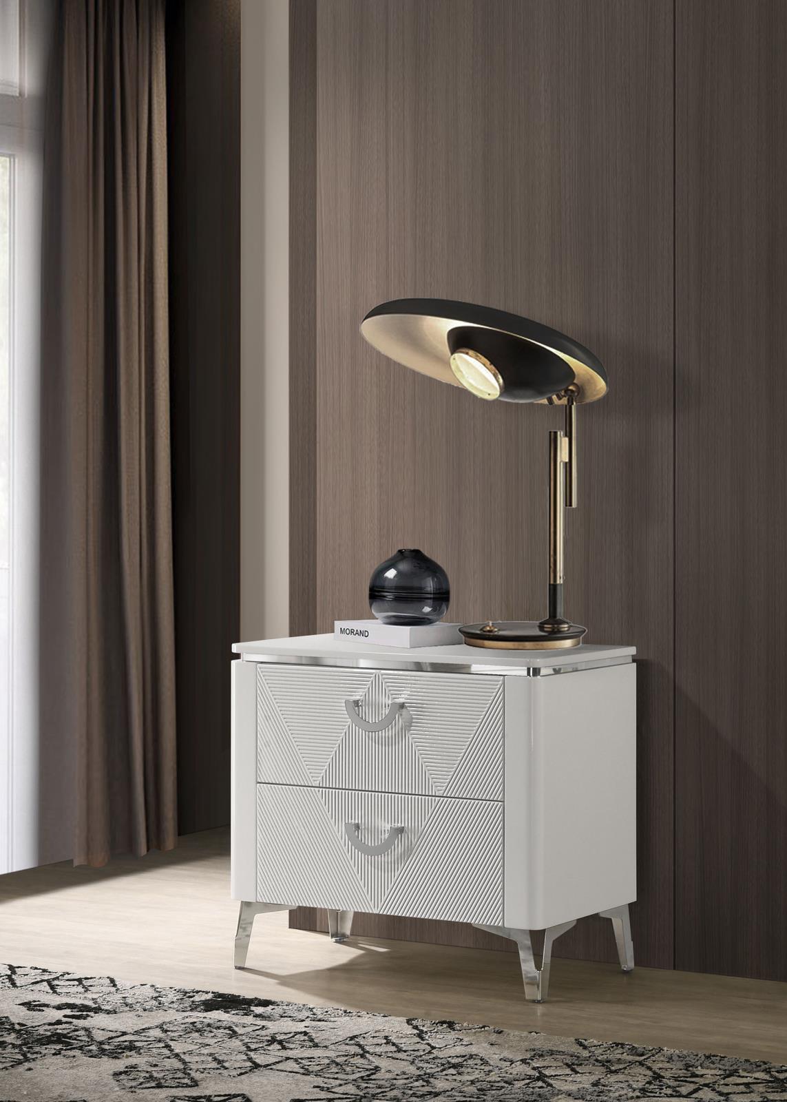 Cassia 2-drawer Nightstand Bedside Table White High Gloss - Image 2