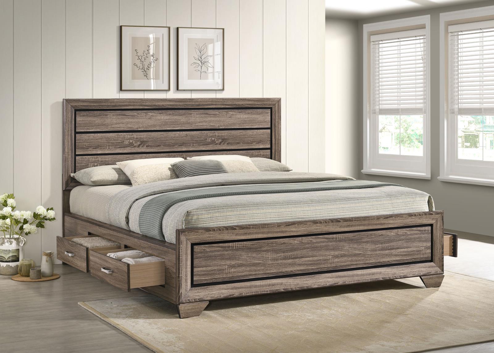 Kauffman Wood California King Storage Panel Bed Washed Taupe - Image 3