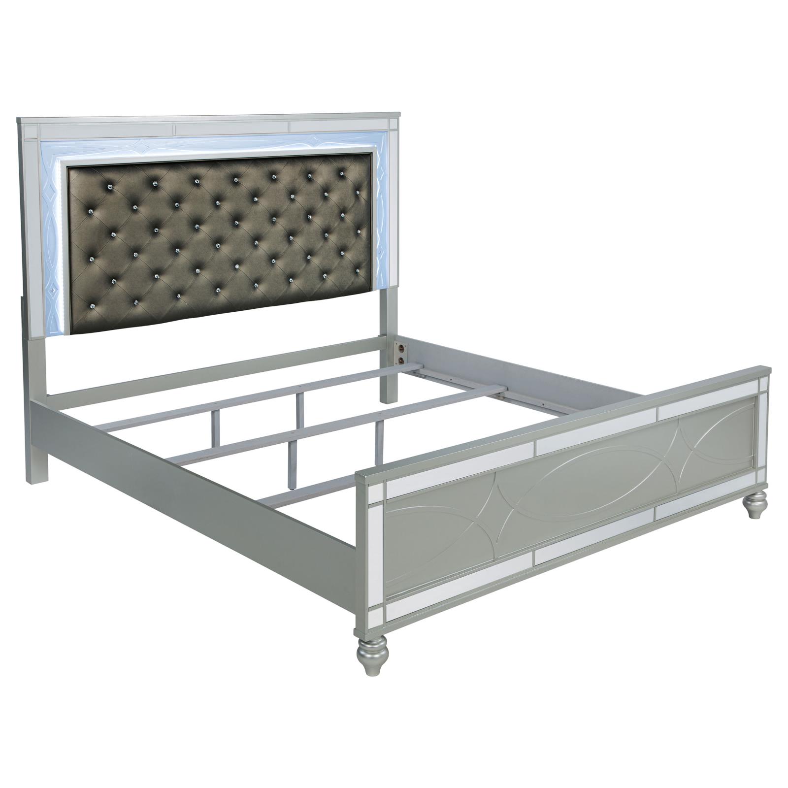 Gunnison Wood Eastern King LED Panel Bed Silver Metallic