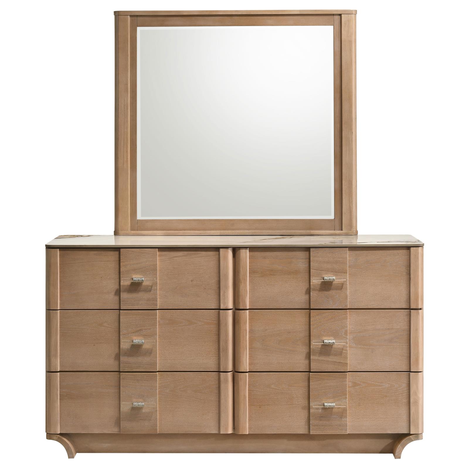 Leanne 6-drawer Sinter Stone Top Dresser and Mirror Light Oak - Image 3