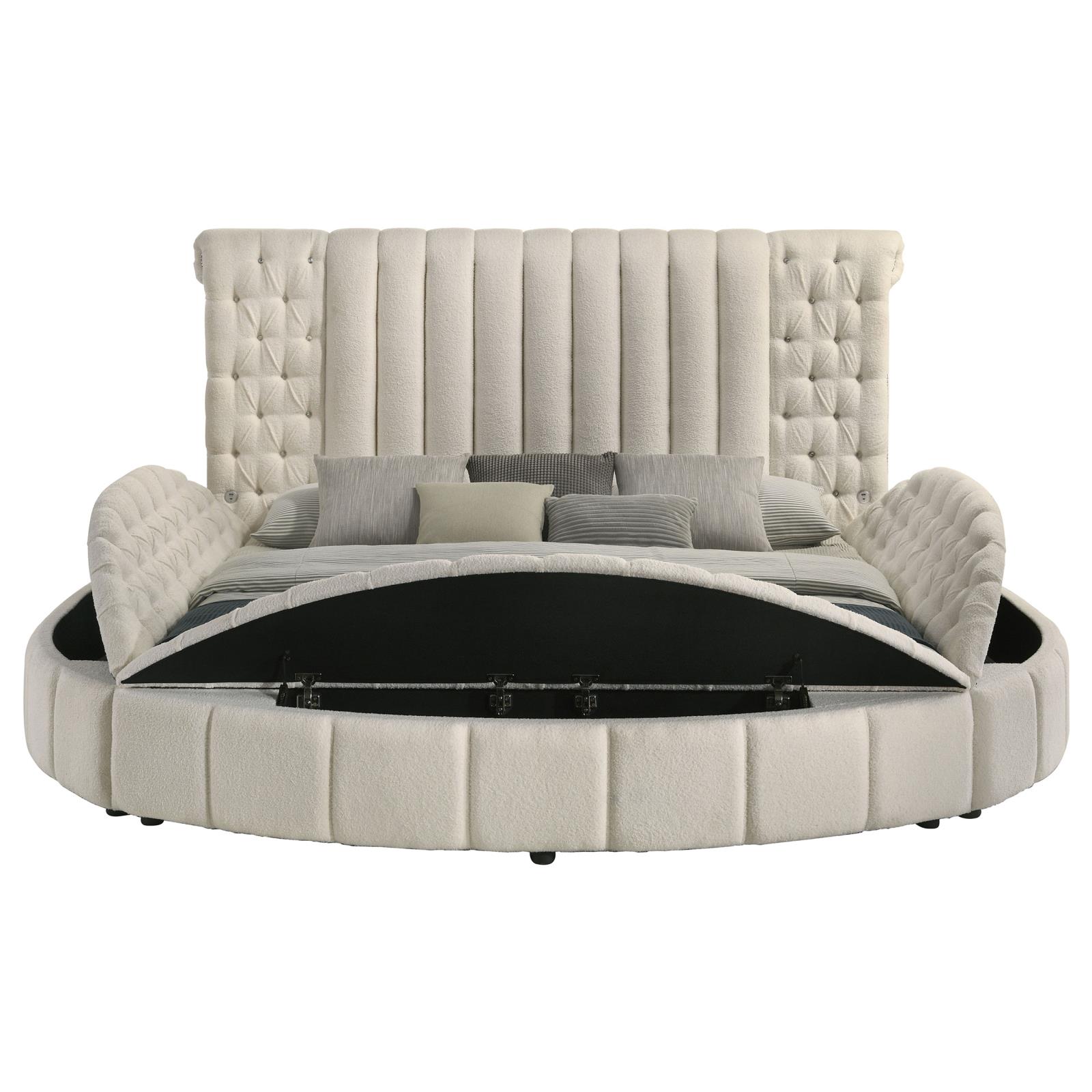 Sonya Upholstered Eastern King Round Storage Bed Ivory - Image 4