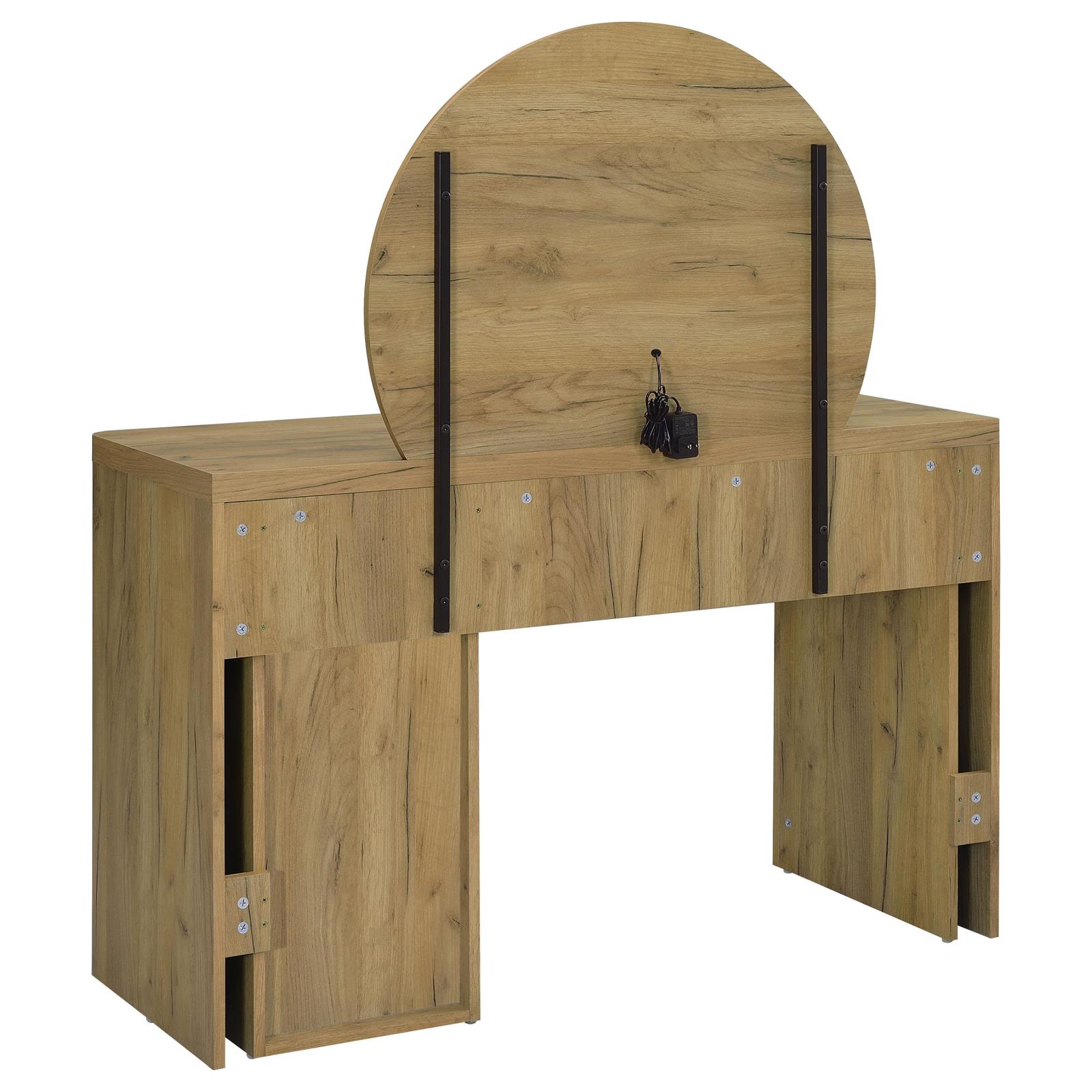 Irwin Vanity Table with LED Mirror and Storage Rustic Oak - Image 6