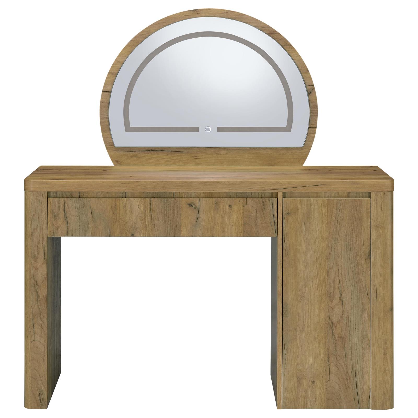 Irwin Vanity Table with LED Mirror and Storage Rustic Oak - Image 4