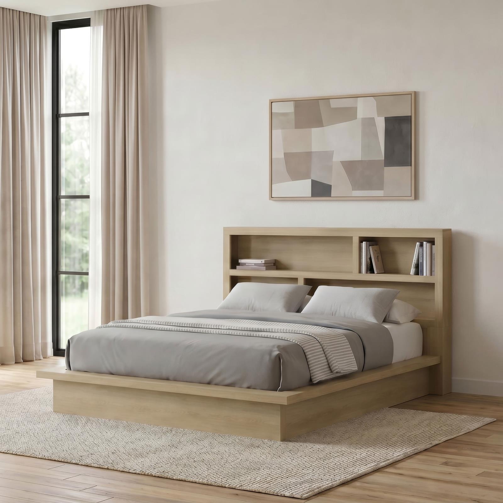 Hendricks California King Bookcase Headboard Platform Bed Light Oak - Image 2