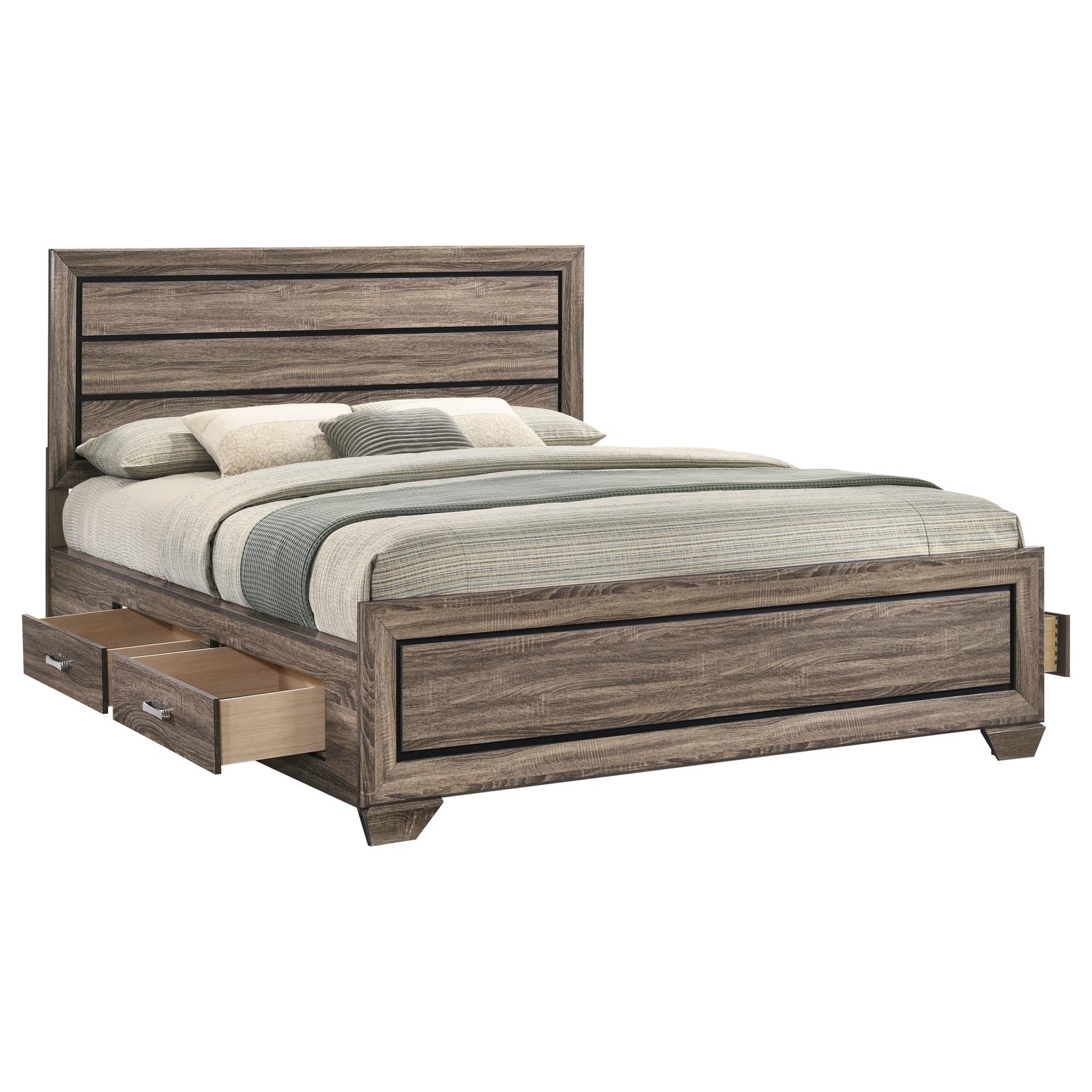 Kauffman Wood California King Storage Panel Bed Washed Taupe - Image 6
