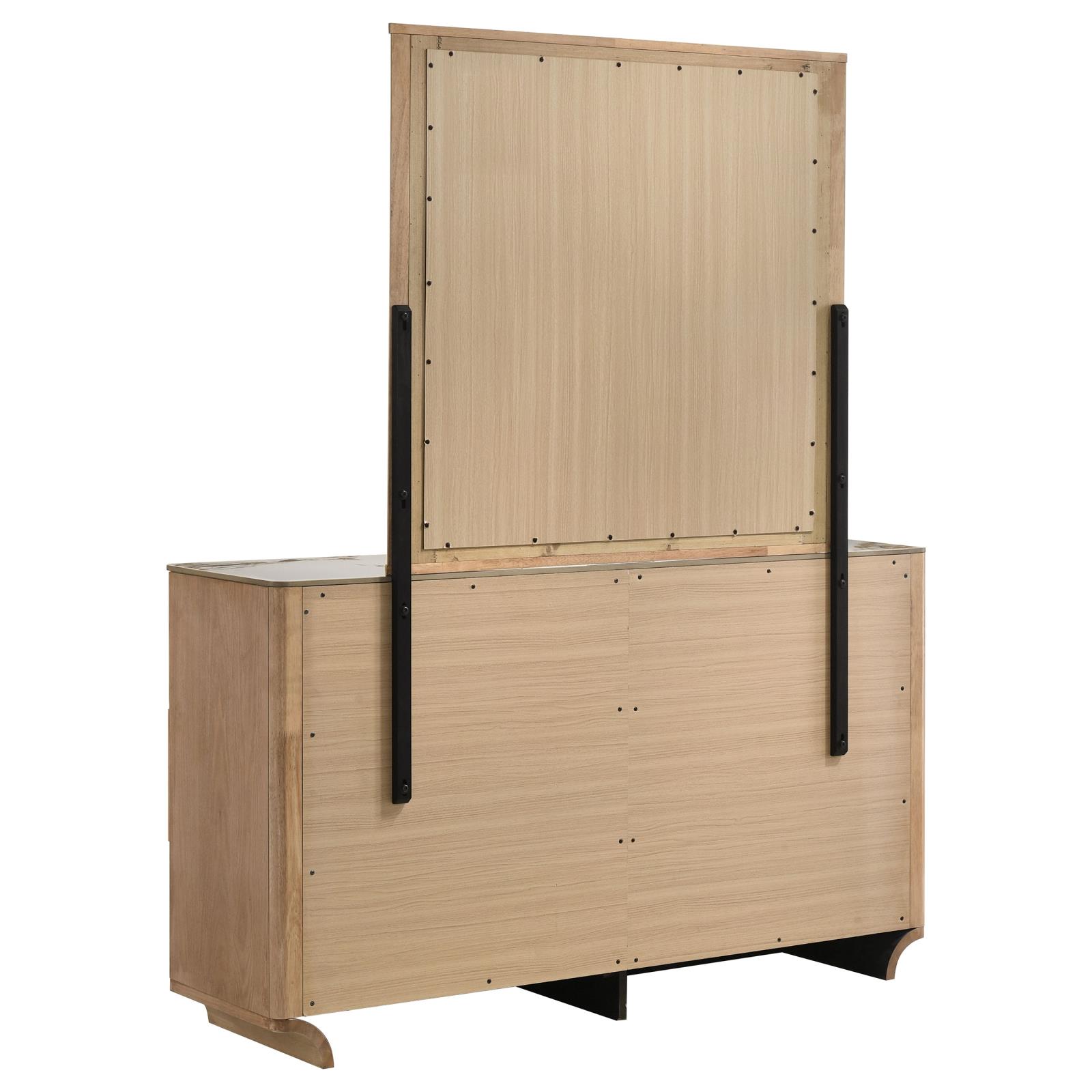Leanne 6-drawer Sinter Stone Top Dresser and Mirror Light Oak - Image 6