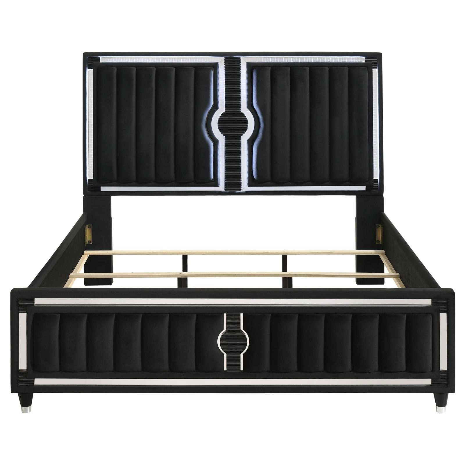 Ravenne Velvet Upholstered California King LED Panel Bed Black - Image 4