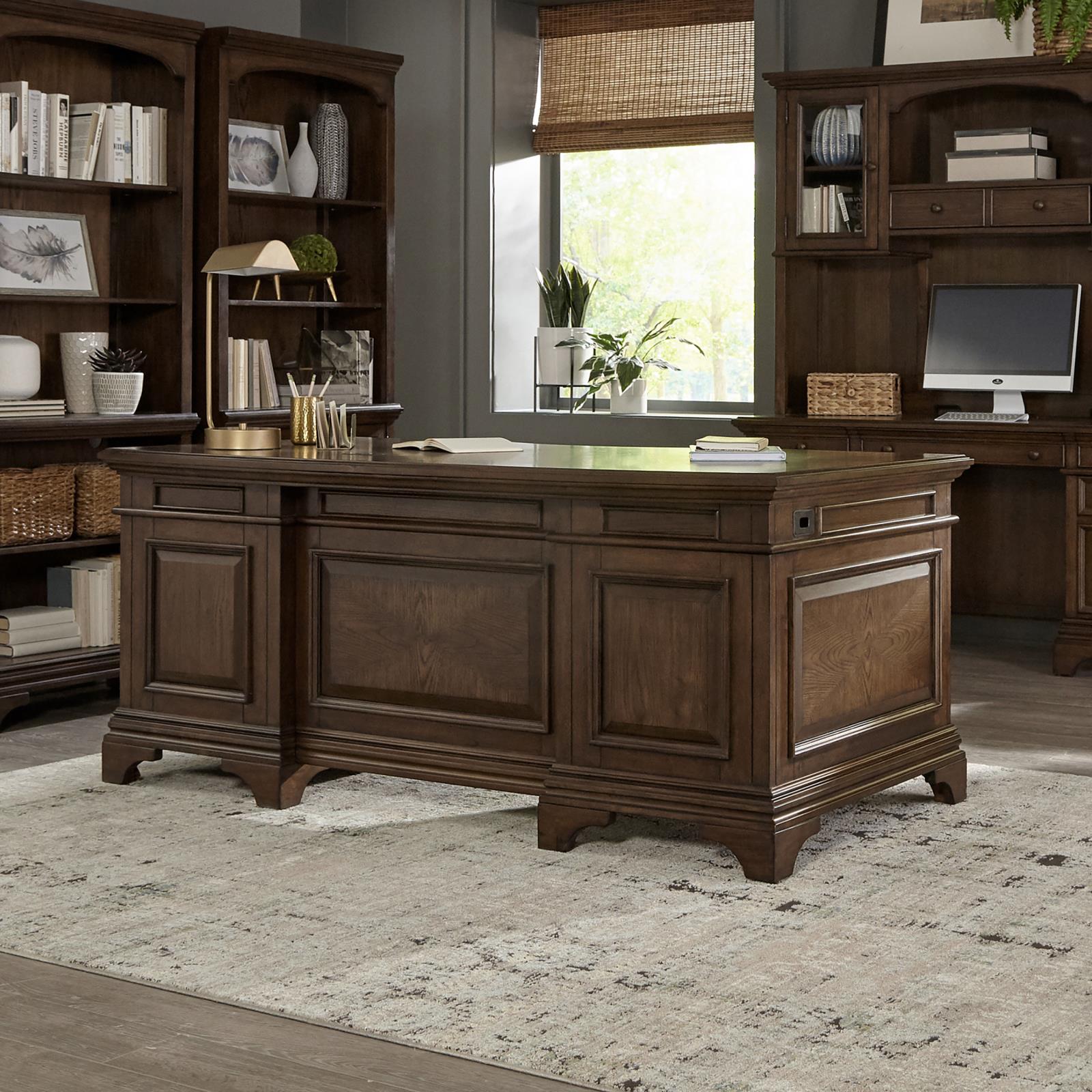 Hartshill 72-inch 7-drawer Executive Desk Burnished Oak - Image 2
