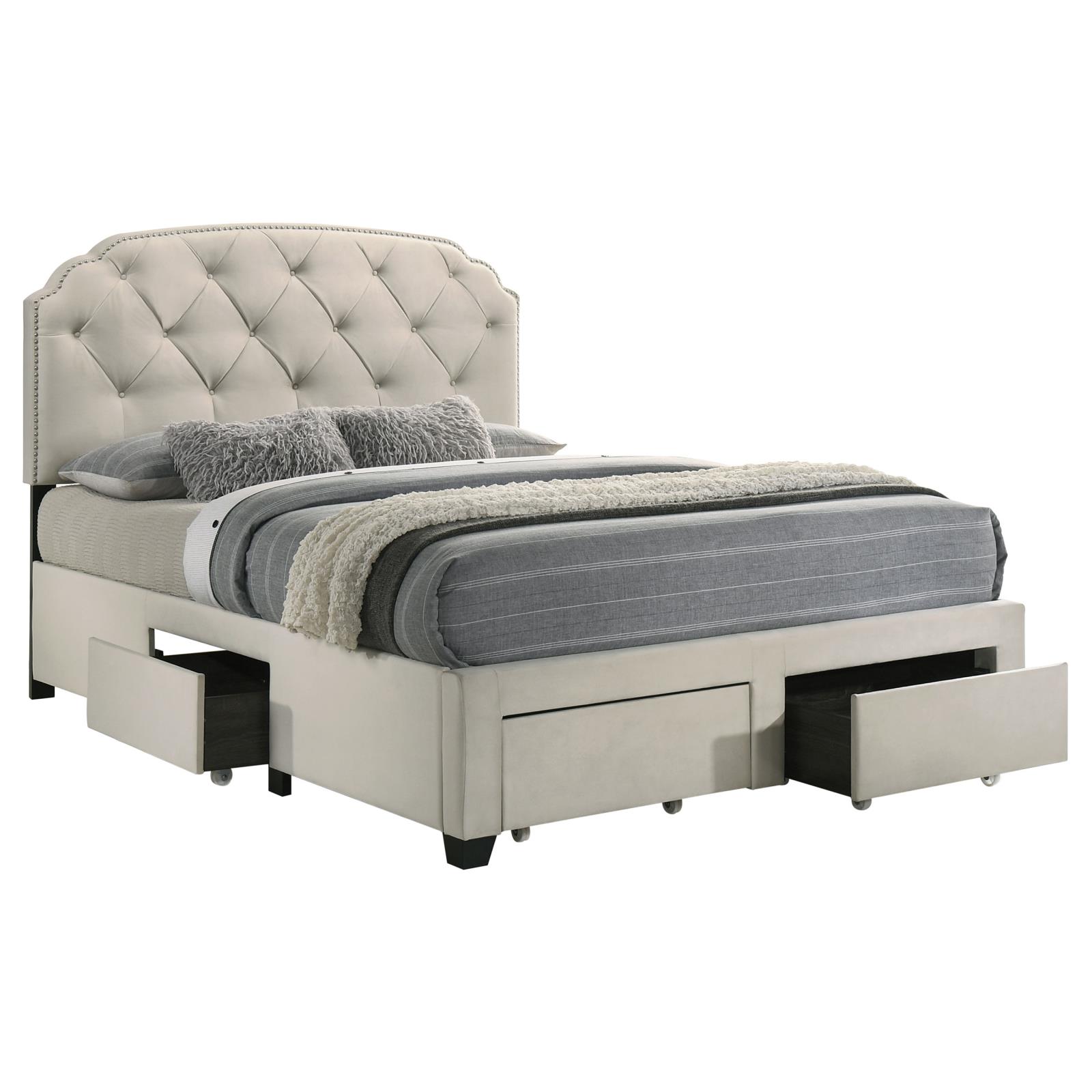 Marianna 4-drawer Upholstered Queen Storage Bed Cream - Image 6