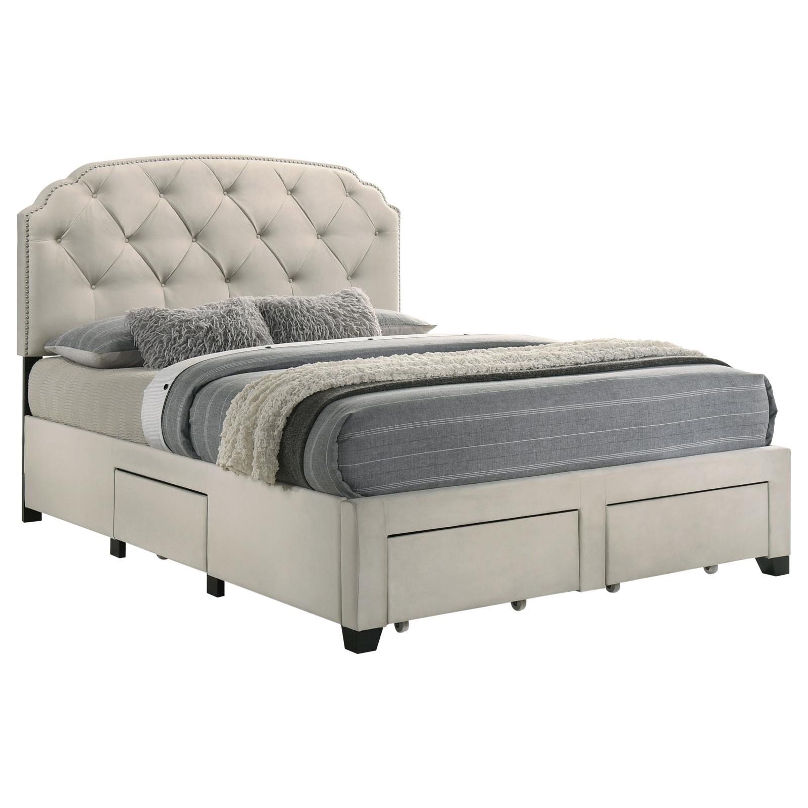 Marianna 4-drawer Upholstered Queen Storage Bed Cream - Image 5
