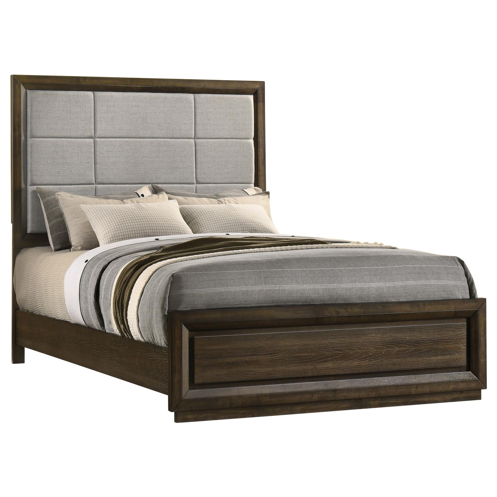 Atlas 64-inch Queen Upholstered Panel Bed Grey and Dark Oak - Image 3