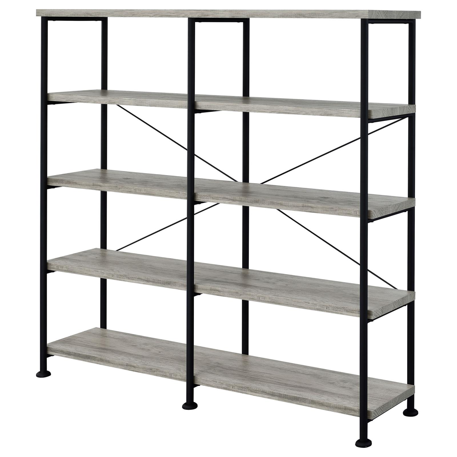Analiese 63-inch 4-shelf Double Bookshelf Grey Driftwood - Image 4