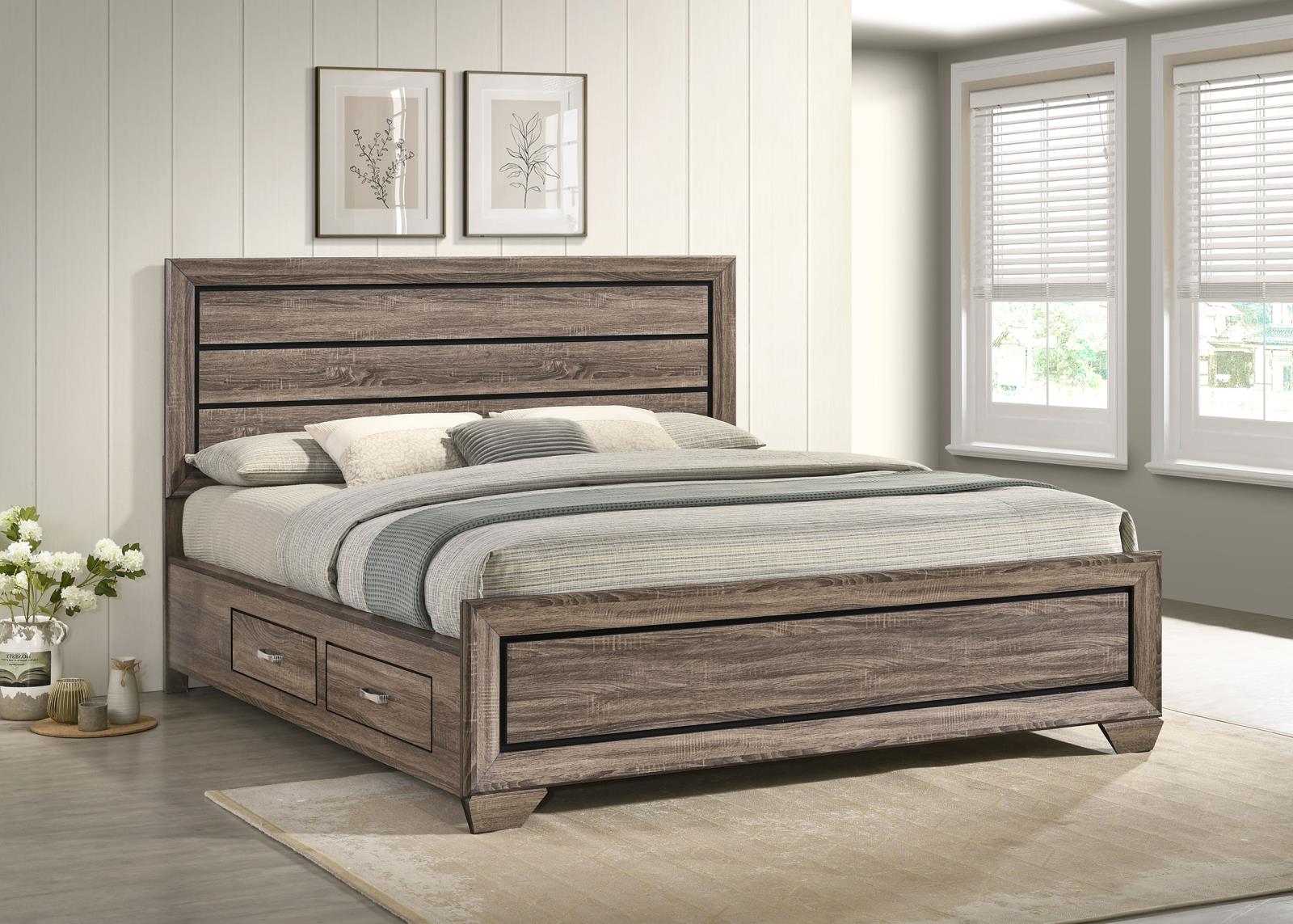 Kauffman Wood California King Storage Panel Bed Washed Taupe - Image 2