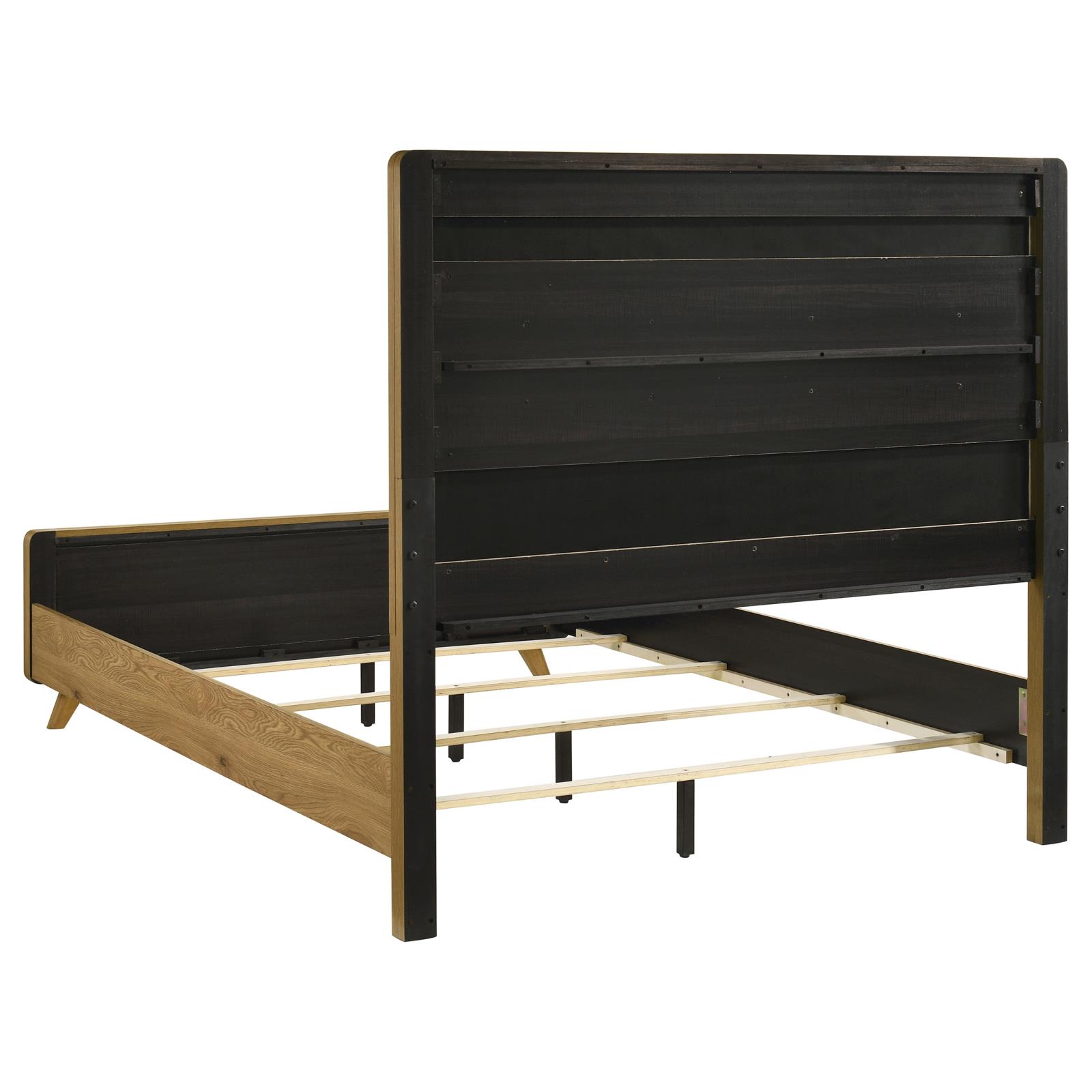 Bennett Queen Mid-Century Fabric Upholstered Panel Bed Light Oak - Image 5