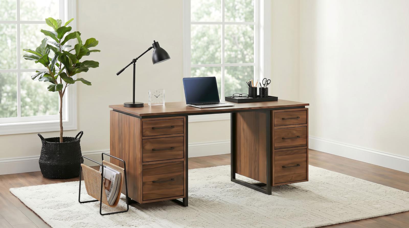 Berhalter 6-Drawer Double Pedestal File Computer Desk - Image 2