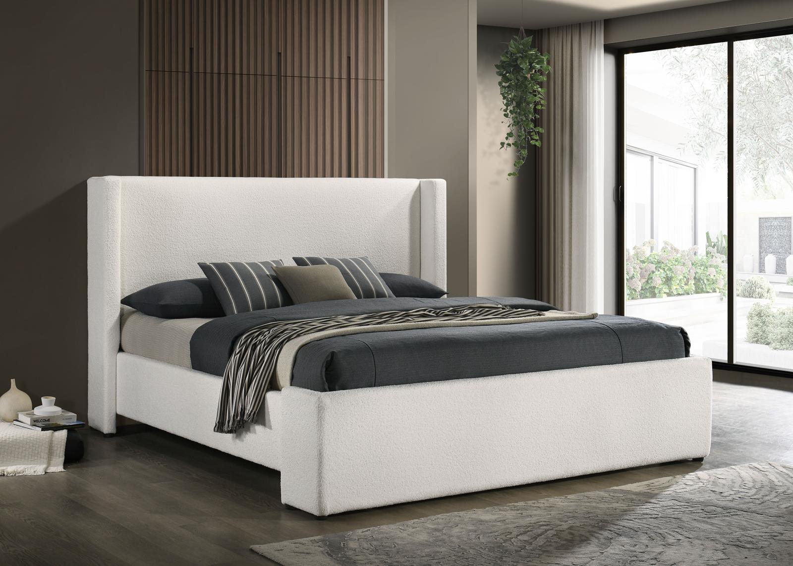 Alamosa Boucle Upholstered Eastern King Platform Bed White - Image 2