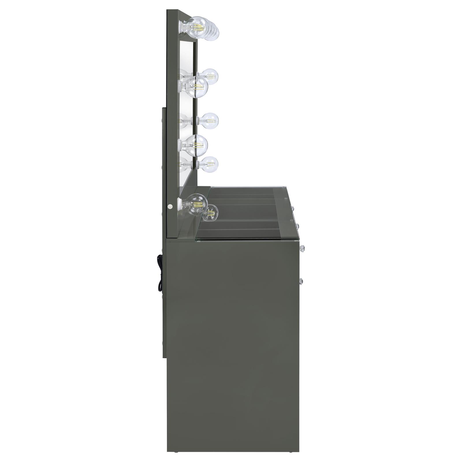 Acena 7-drawer Vanity Set with Lighting Grey High Gloss - Image 9