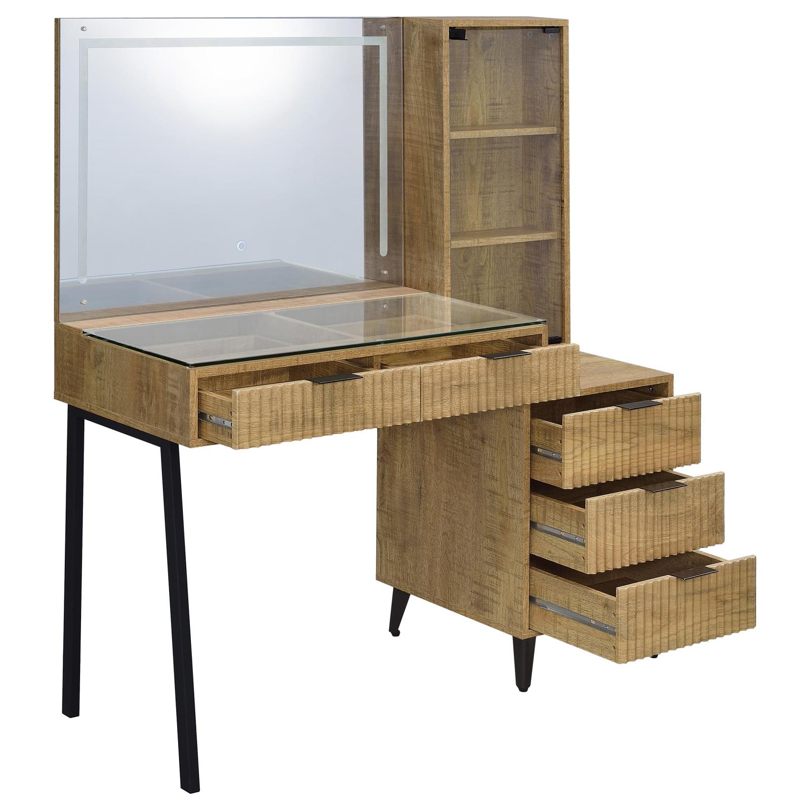 Souza 5-Drawer Makeup Vanity Table With LED Mirror Mango - Image 5