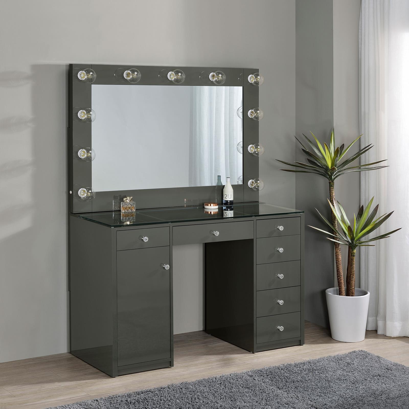 Acena 7-drawer Vanity Set with Lighting Grey High Gloss - Image 2